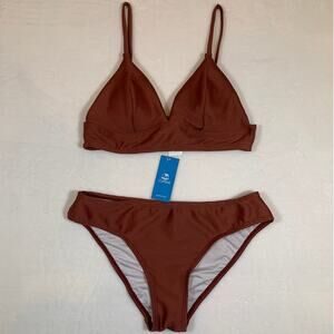 NWT Cupshe Brown Ribbed Bikini Set Size Small